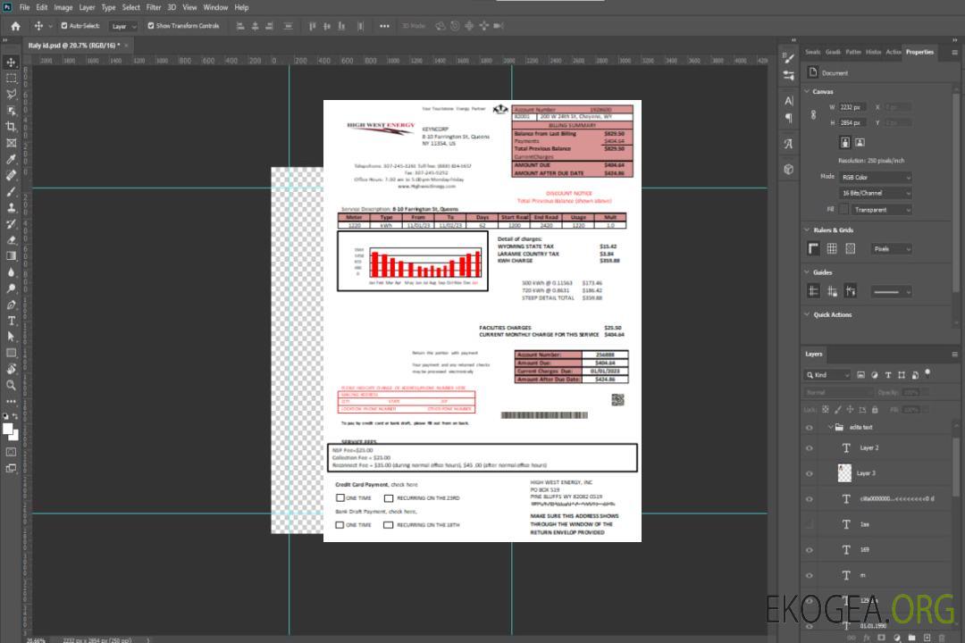 Facture commerciale du service public de Wyoming High West Energy, page 1 SCR template